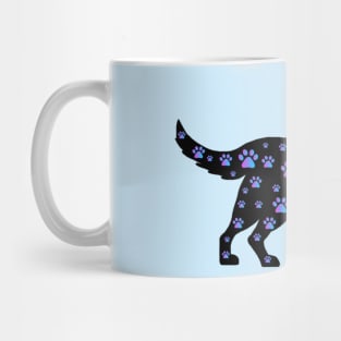 Blue Purple Paw Print Black Dog Silhouette Mug